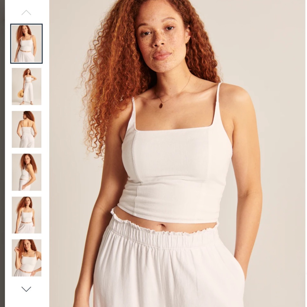 Abercrombie Squareneck Linen-Blend Top Cream